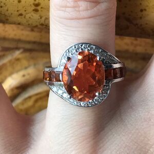 Orange Quartz Natural Citrine Cocktail Ring Size 6